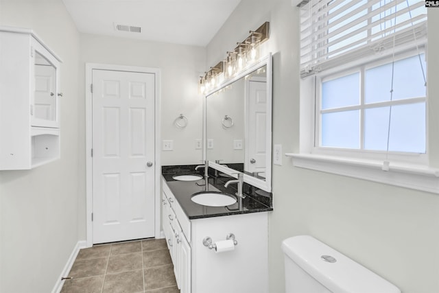 bathroom featuring tile patterned flooring, visible vents, a sink, and toilet