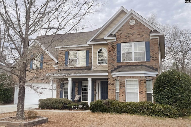 traditional-style house with concrete driveway and brick siding