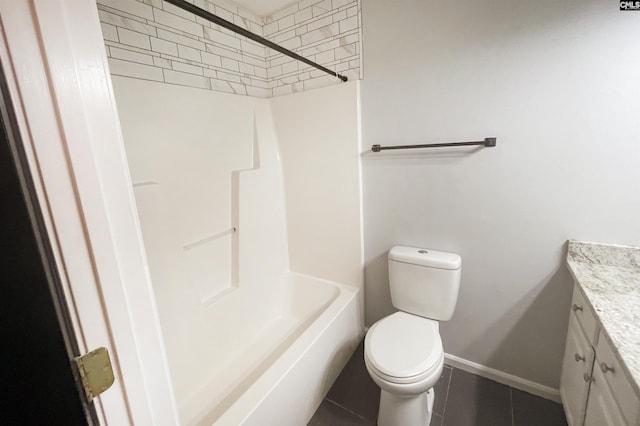 full bathroom with baseboards, toilet, shower / tub combination, tile patterned floors, and vanity