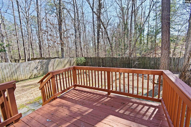 wooden deck with a fenced backyard