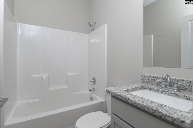 full bath with toilet, tub / shower combination, and vanity