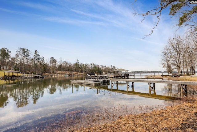 view of dock with a water view