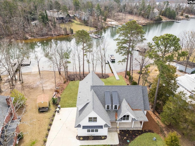 bird's eye view featuring a water view