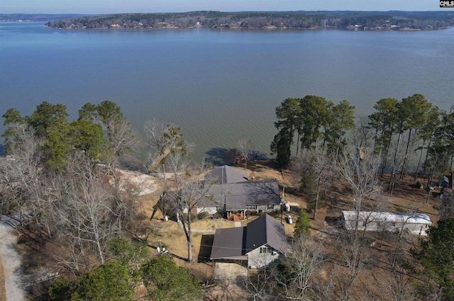 drone / aerial view featuring a water view