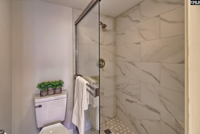 bathroom with toilet and a shower stall