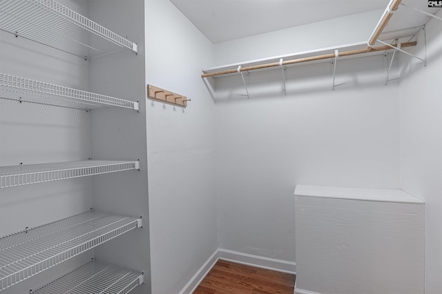 walk in closet with wood finished floors