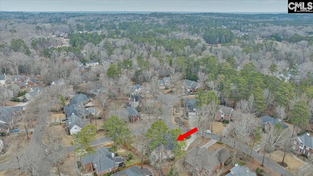 aerial view with a wooded view