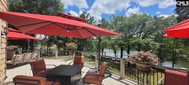 wooden deck with a water view