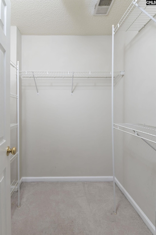 walk in closet featuring visible vents and carpet flooring