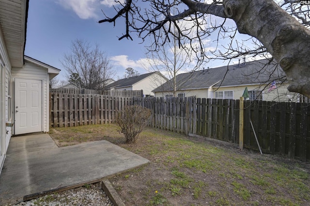 view of yard with a patio area and a fenced backyard