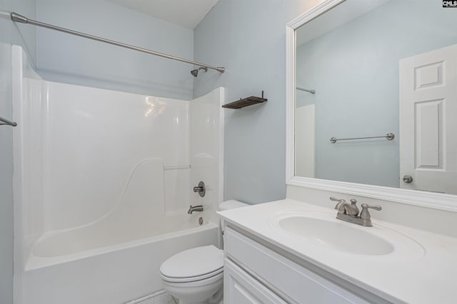 full bath featuring shower / bath combination, vanity, and toilet