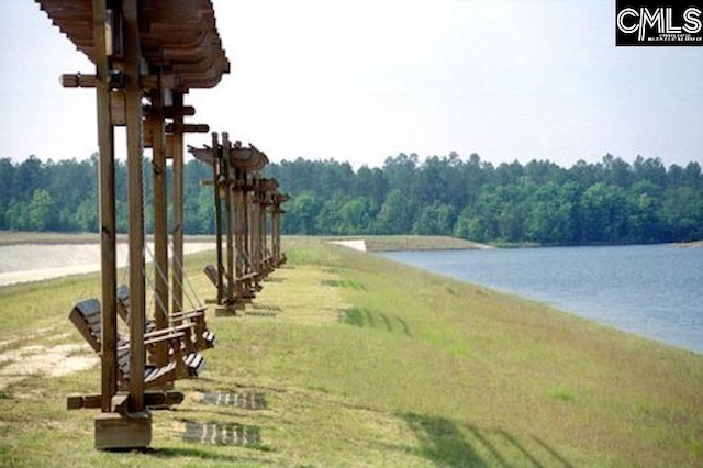 view of water feature with a wooded view