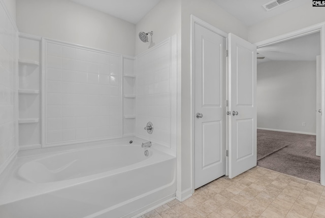 full bath with shower / tub combination, visible vents, and baseboards