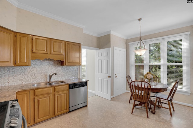 kitchen with a sink, plenty of natural light, range, and dishwasher