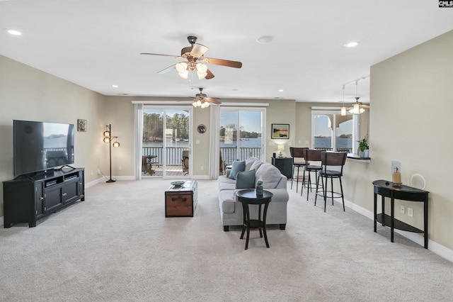 547 Harbor Heights Dr, Lexington, SC 29072 - carpeted living room featuring recessed lighting, a ceiling fan, and baseboards