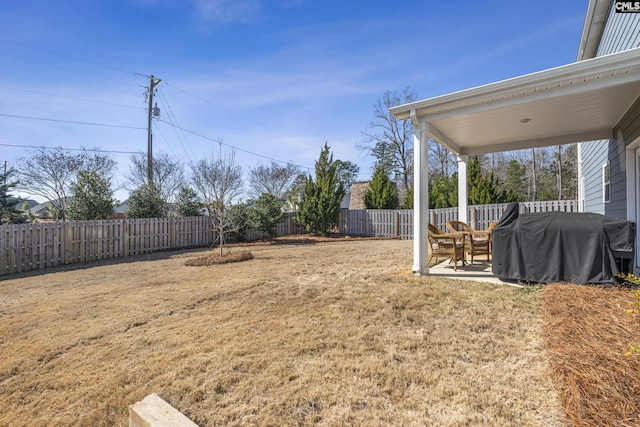 view of yard with a patio area and a fenced backyard