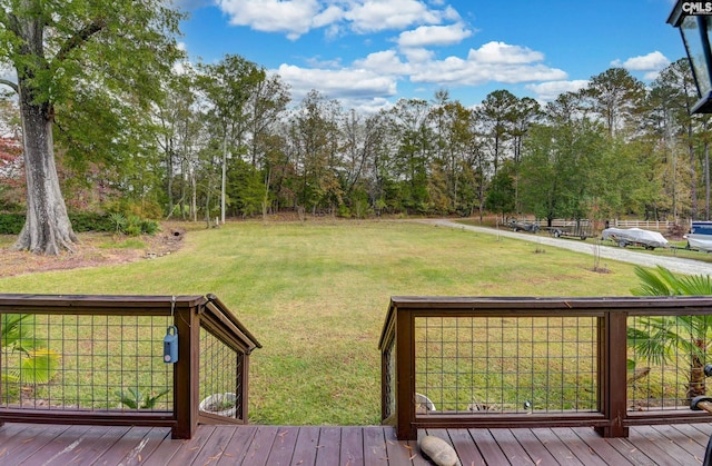 wooden deck featuring a yard