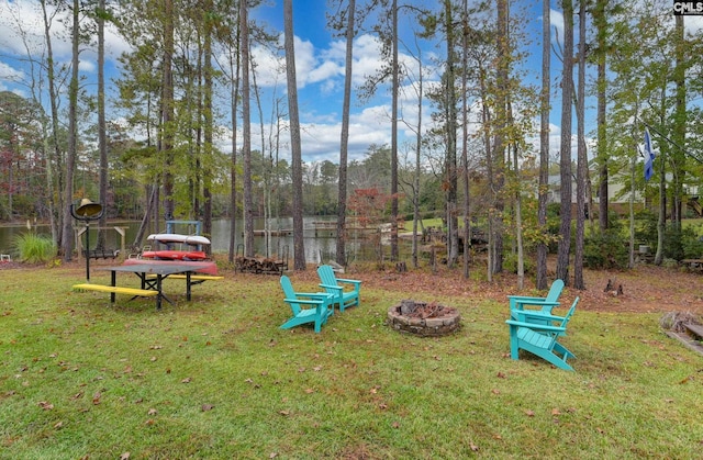 view of yard featuring an outdoor fire pit