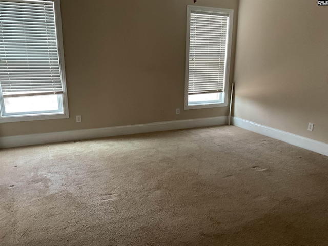 spare room with carpet floors, plenty of natural light, and baseboards