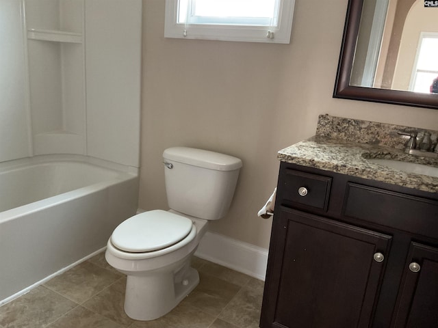 full bath featuring tile patterned flooring, a healthy amount of sunlight, vanity, and toilet