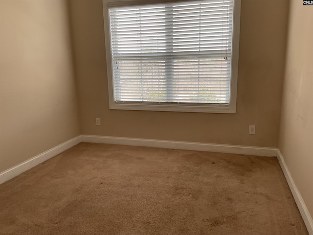 empty room featuring baseboards and light colored carpet