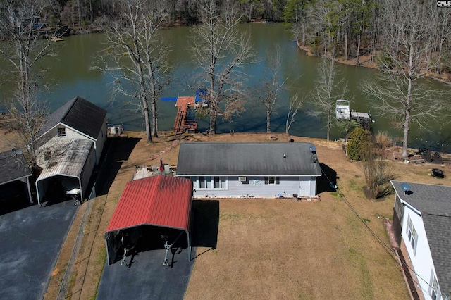 bird's eye view featuring a water view