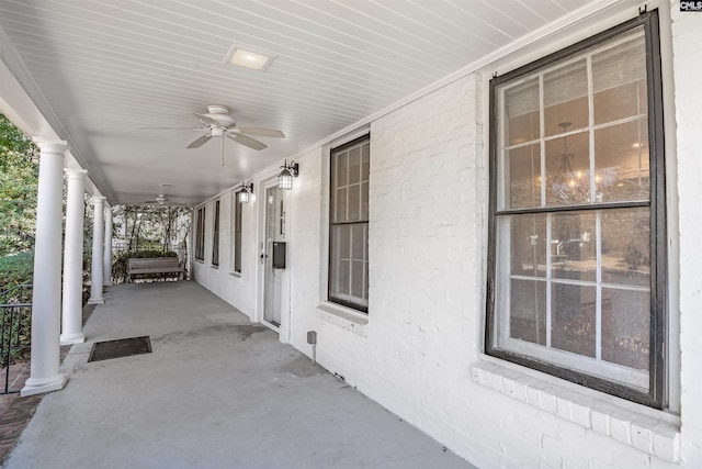 view of patio / terrace with covered porch and a ceiling fan