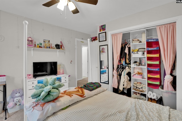 bedroom with a closet and ceiling fan