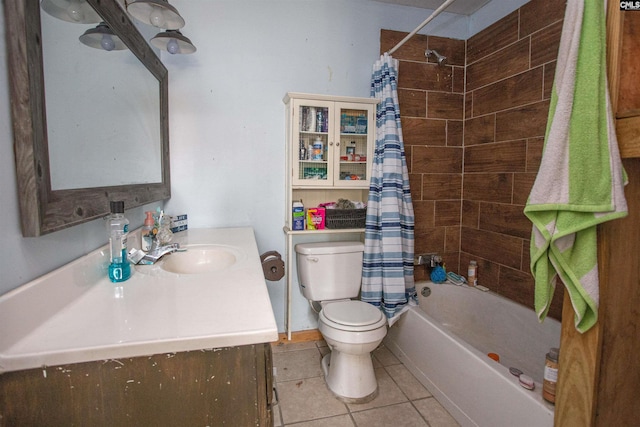 bathroom with tile patterned flooring, vanity, toilet, and shower / bath combo