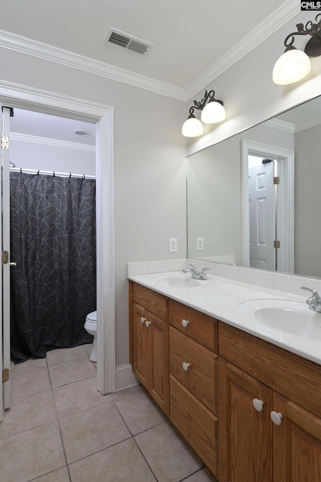 full bath with double vanity, a sink, visible vents, and tile patterned floors