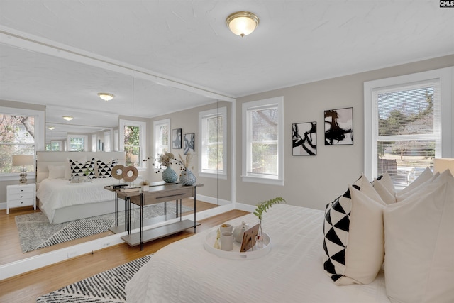 bedroom with wood finished floors and baseboards