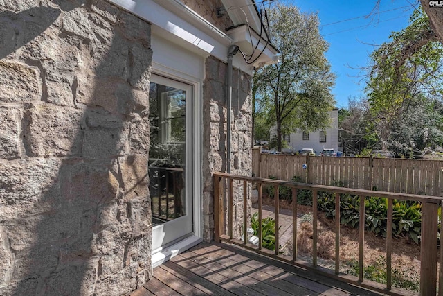 exterior space with fence and a wooden deck