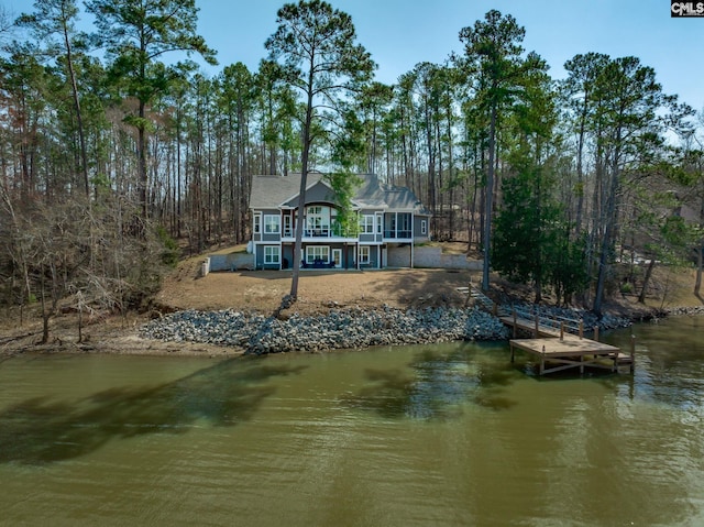 dock area with a deck with water view