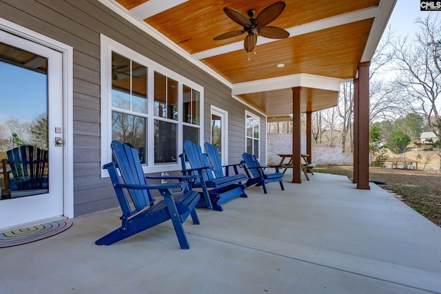 view of patio / terrace featuring ceiling fan and a porch