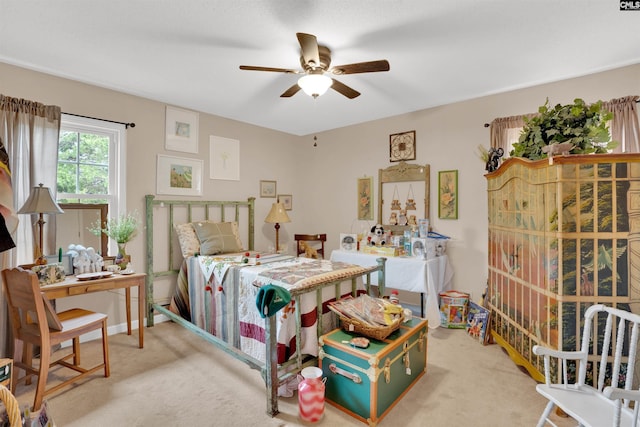 bedroom featuring a ceiling fan and carpet flooring