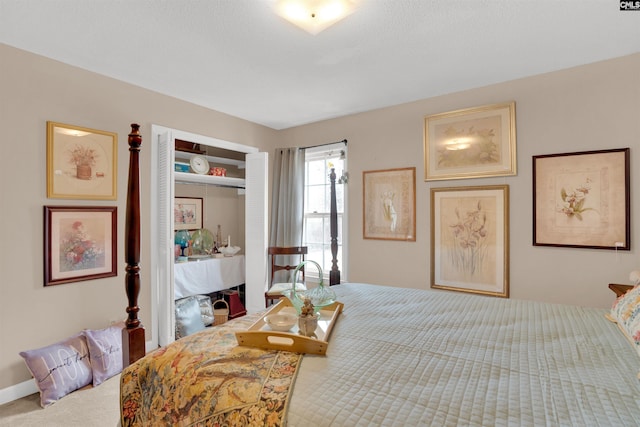 carpeted bedroom with a closet