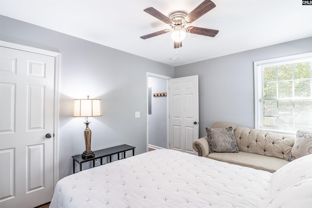 bedroom featuring ceiling fan