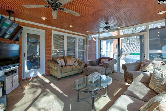 sunroom with wood ceiling