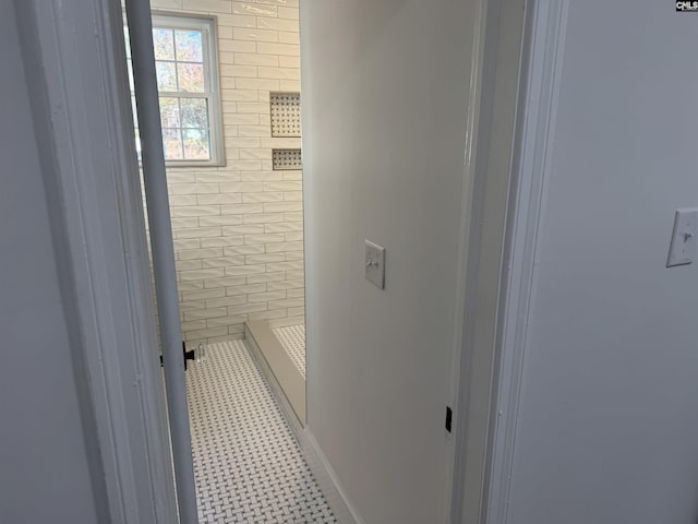 bathroom with a stall shower