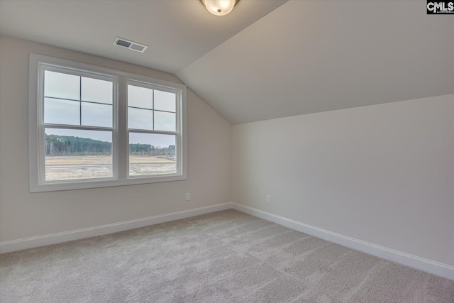 additional living space featuring light carpet, baseboards, and visible vents