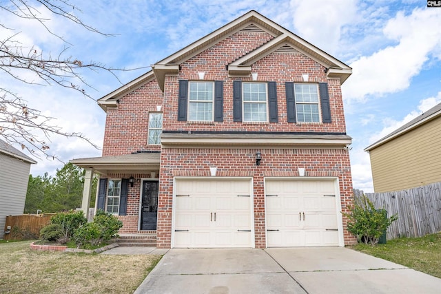 traditional home with brick siding and fence