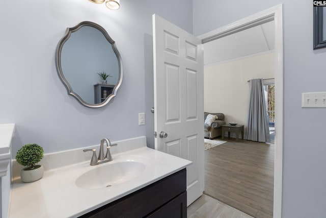 bathroom with vanity and wood finished floors