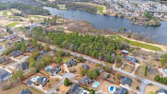 aerial view featuring a water view and a residential view