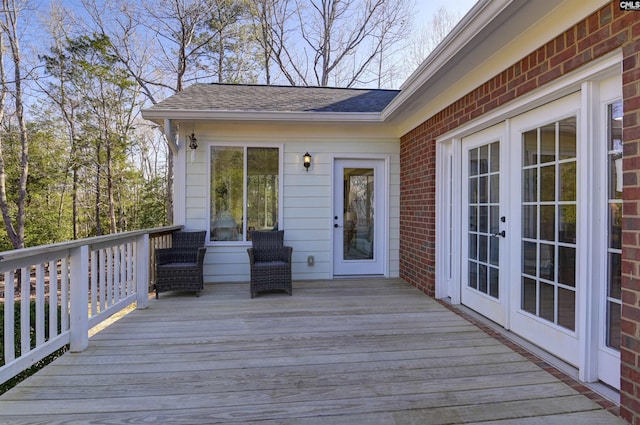 wooden terrace with french doors