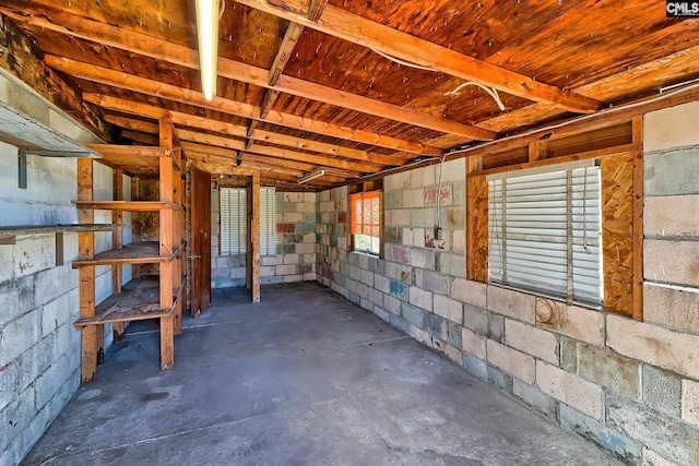 basement with concrete block wall