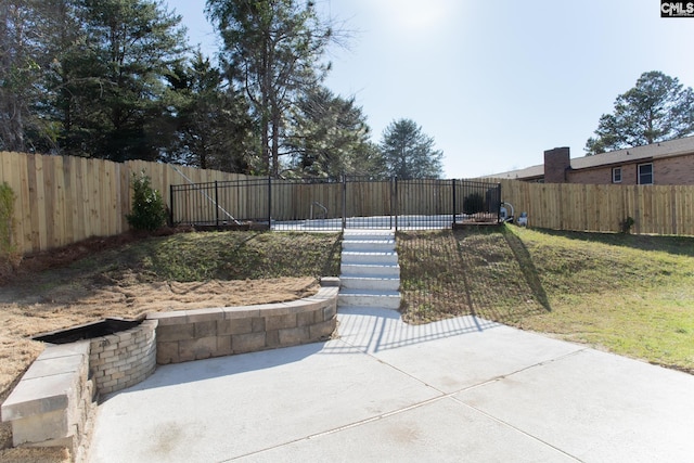 view of yard featuring a fenced backyard and a patio