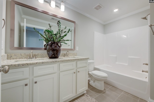 full bath with toilet, a sink, and visible vents