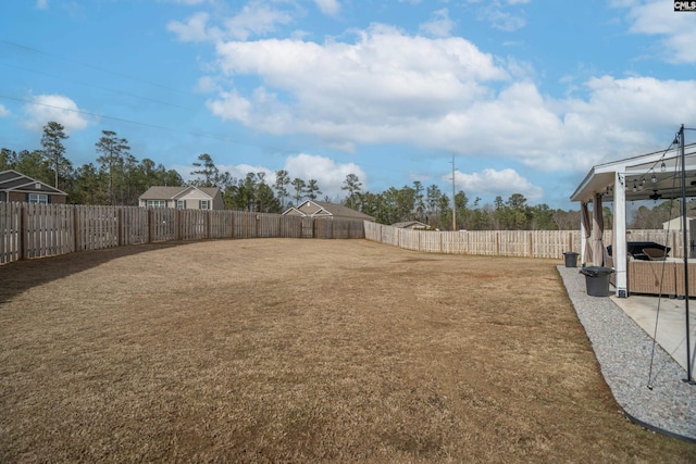 view of yard featuring a patio and a fenced backyard