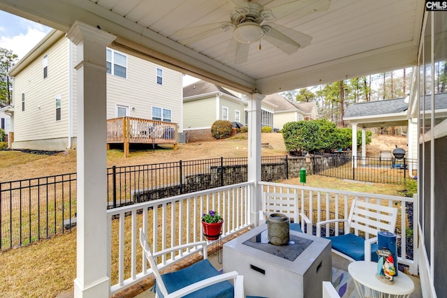 view of patio with ceiling fan and a fenced backyard