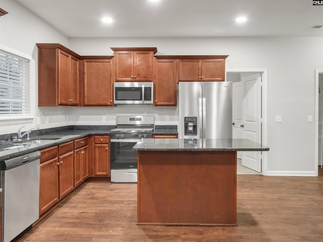 1124 Campbell Ridge Dr, Elgin, SC 29045 - kitchen featuring a sink, stainless steel appliances, wood finished floors, and visible vents
